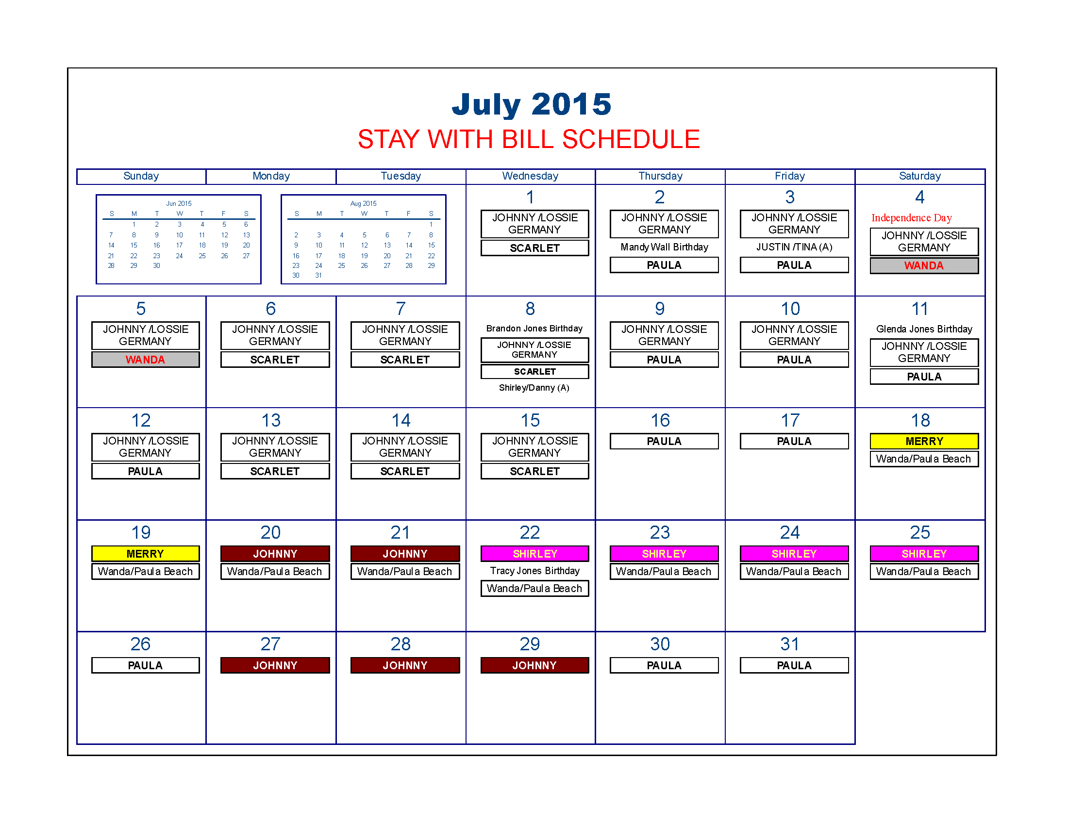 15July Bill Schedule